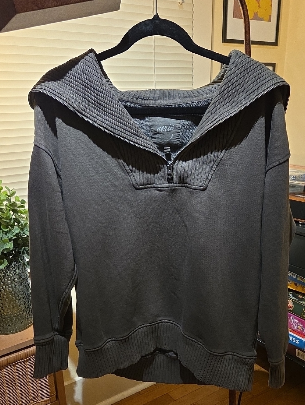 Aerie Cozy Ribbed Collar Pullover Sweatshirt - Dark Green